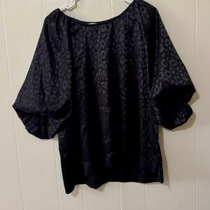 Umgee Black Satin Leopard Print Puff Sleeve Blouse